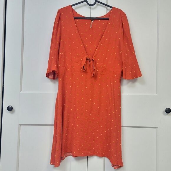 Free People All Yours Orange Polka Dot Mini Dress, Small - Picture 5 of 9